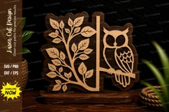 Owl And Leaf Branch Laser Cut Svg Design owl branch svg Product Image 1