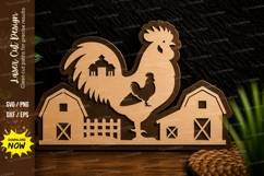 Rooster Farm Scene Laser Cut Svg Design rooster farm svg, Product Image 1