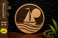 Moonlit Sailboat Ocean Laser Cut Svg Design sailboat moon sv Product Image 1