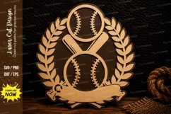Baseball Laurel Crest Laser Cut Svg Design baseball crest Product Image 1
