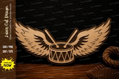 Winged Drum Emblem Laser Cut Svg Design winged drum svg, per Product Image 1