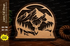 Mountain Stag Round Frame Laser Cut Svg Design stag svg, mou Product Image 1