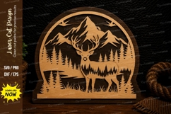 Mountain Stag Round Landscape Laser Cut Svg Design mountain Product Image 1