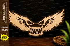 Winged Drum Laser Cut Svg Design winged drum svg, music drum Product Image 1