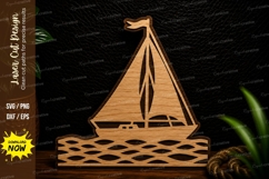 Sailboat on Waves Laser Cut SVG Design sailboat svg, nautica Product Image 1