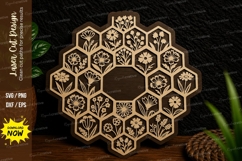 Honeycomb Floral Mandala Frame Laser Cut SVG Design honeycom Product Image 1