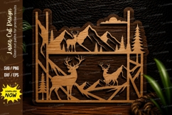 Layered Deer Mountain Forest Scene Laser Cut SVG Design Product Image 1