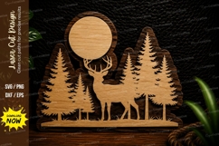 Moonlit Deer Forest Landscape Laser Cut SVG Design moon deer Product Image 1