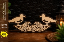 Seagull Ocean Waves Laser Cut SVG Design seagull waves svg, Product Image 1