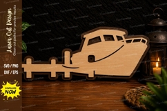 Docked Cabin Cruiser Boat Laser Cut SVG Design cabin cruiser Product Image 1