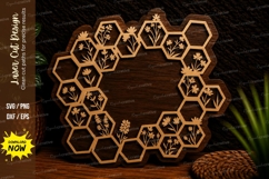 Honeycomb Bee Floral Monogram Frame Laser Cut SVG Design hon Product Image 1