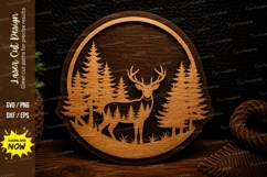 Forest Deer Landscape Circle Laser Cut SVG Design forest dee Product Image 1