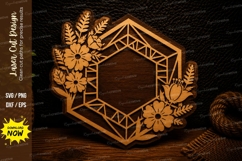Geometric Floral Hexagon Monogram Frame Laser Cut SVG Design Product Image 1