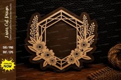 Geometric Floral Hexagon Monogram Frame Laser Cut SVG Design Product Image 1
