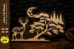 Moonlit Deer Forest Tree Laser Cut SVG Design moon deer svg Product Image 1