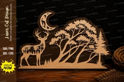 Moonlit Deer Woodland Scene Laser Cut SVG Design moonlit dee Product Image 1