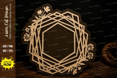 Geometric Floral Hexagon Monogram Frame Laser Cut SVG Design Product Image 1