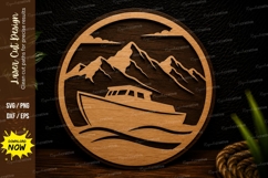 Mountain Boat Landscape Circle Laser Cut SVG Design mountain Product Image 1