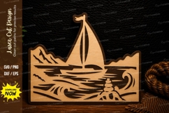 Sailboat Ocean Waves Landscape Laser Cut SVG Design sailboat Product Image 1