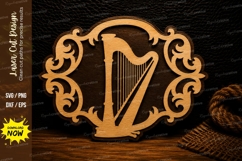 Elegant Harp Scroll Frame Laser Cut SVG Design harp svg, ele Product Image 1