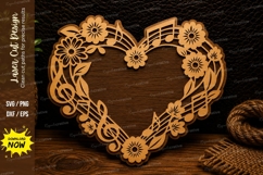 Floral Music Heart Frame Laser Cut SVG Design music heart sv Product Image 1