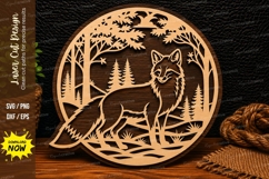 Wolf Forest Circle Laser Cut SVG Design wolf svg, wolf fores Product Image 1
