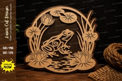 Frog Lily Pond Circle Laser Cut SVG Design frog svg, frog Product Image 1