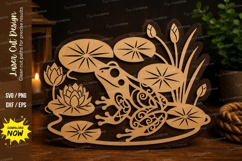 Decorative Frog Lily Pond Laser Cut SVG Design frog pond svg Product Image 1