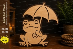 Frog with Umbrella Laser Cut SVG Design frog umbrella svg Product Image 1