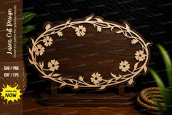 Floral Oval Border Frame Laser Cut SVG Design floral oval Product Image 1