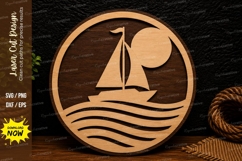 Moonlight Sailboat Round Laser Cut SVG Design sailboat svg Product Image 1
