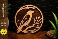 Crow Circle Silhouette Laser Cut SVG Design crow circle svg, Product Image 1