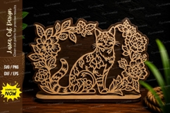 Floral Cat Garden Frame Laser Cut SVG Design floral cat svg, Product Image 1