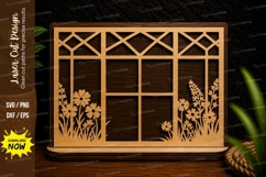 Wide Floral Window Frame Laser Cut SVG Design wide window sv Product Image 1