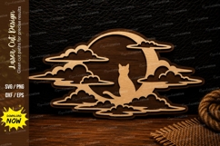 Moonlit Cat Landscape Laser Cut SVG Design moon cat svg, cat Product Image 1