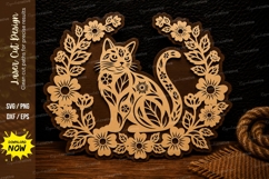 Floral Cat Wreath Laser Cut SVG Design floral cat svg, cat Product Image 1