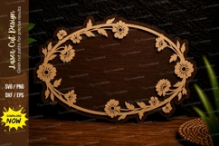 Rustic Wildflower Oval Border Laser Cut SVG Design rustic Product Image 1