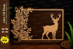 Floral Deer Rectangle Frame Laser Cut SVG Design floral deer Product Image 1