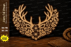 Floral Deer Antlers Mandala Laser Cut SVG Design floral deer Product Image 1