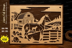 Farm Horse Barn Scene Laser Cut SVG Design farm horse svg, Product Image 1