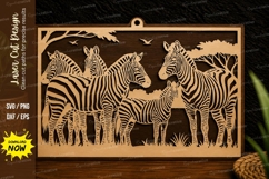 Zebra Family Landscape Laser Cut SVG Design zebra family svg Product Image 1