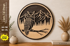 Owl Mountain Scene laser Cut svg Cutting file owl svg, owl Product Image 1