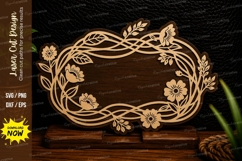 Floral Oval Frame Laser Cut SVG Design floral oval frame svg Product Image 1