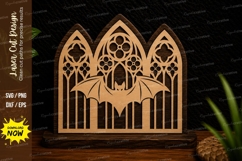 Triple Gothic Bat Window Laser Cut SVG Design triple gothic Product Image 1