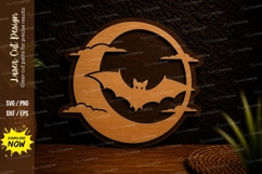 Full Moon Bat Silhouette Laser Cut SVG Design full moon bat Product Image 1
