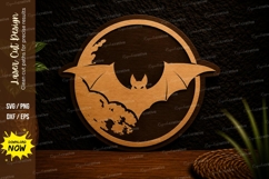 Bat Moon Landscape Circle Laser Cut SVG Design bat moon land Product Image 1