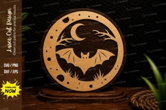 Moon Bat Cloud Circle Laser Cut SVG Design moon bat cloud Product Image 1
