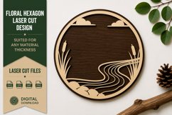 River Landscape Circle Laser Cut SVG Design river landscape Product Image 1