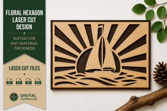 Sunburst Sailboat Laser Cut SVG Design sailboat svg, sunburs Product Image 1