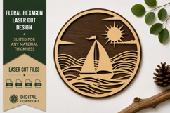 Sunset Sailboat Circle Laser Cut SVG Design sunset sailboat Product Image 1
